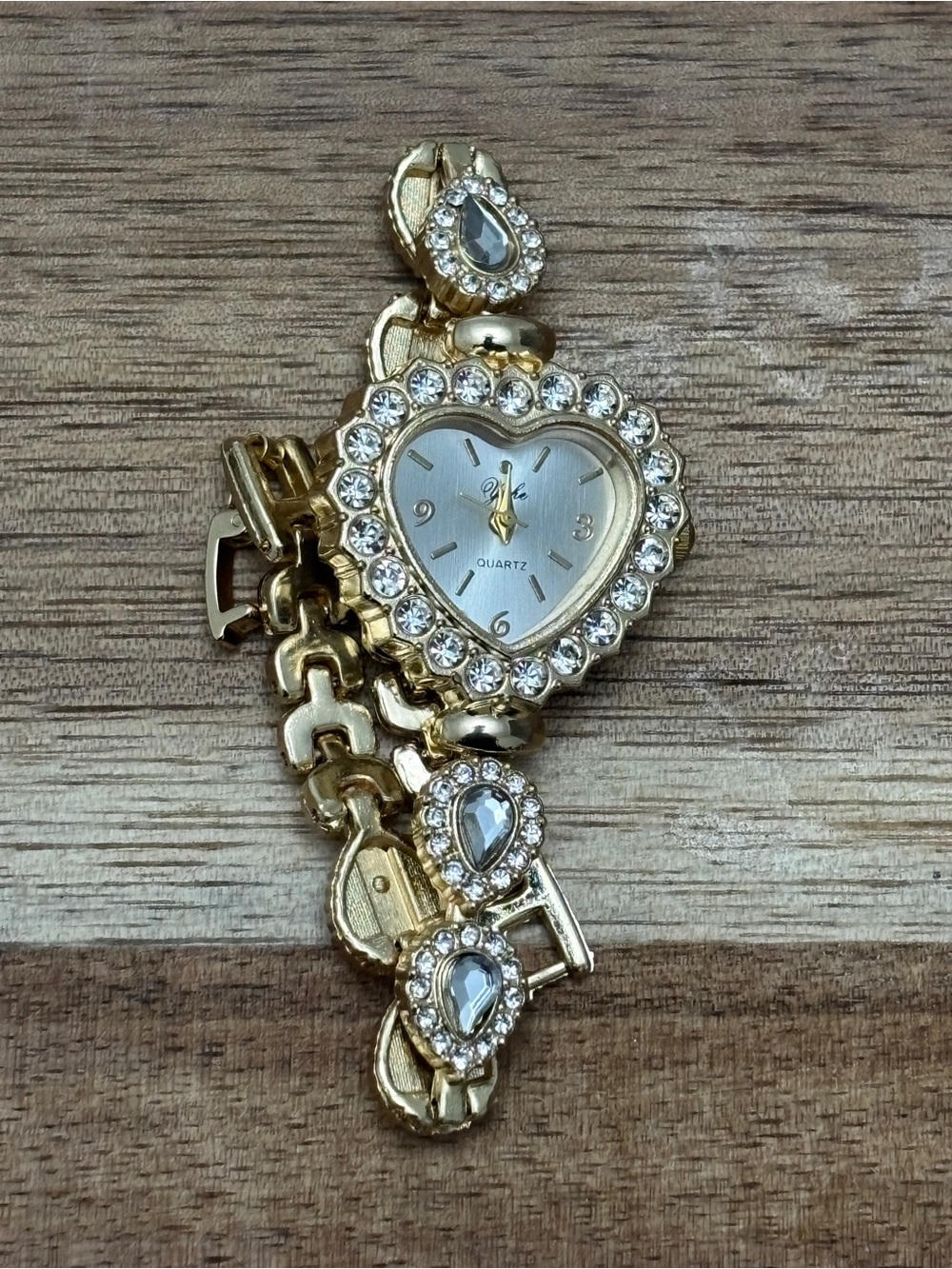 Gold Heart Crystal Bracelet Watch - Unbranded